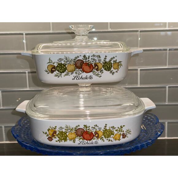 Vintage CorningWare "Spice of Life" A-1-B A-8-B Square Casserole Dish Set W/Lids
